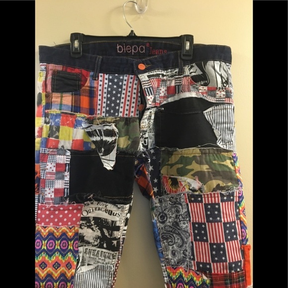 RARE BiePa Jeans 1971 Patchwork Distressed Jeans S4. - Picture 9 of 16
